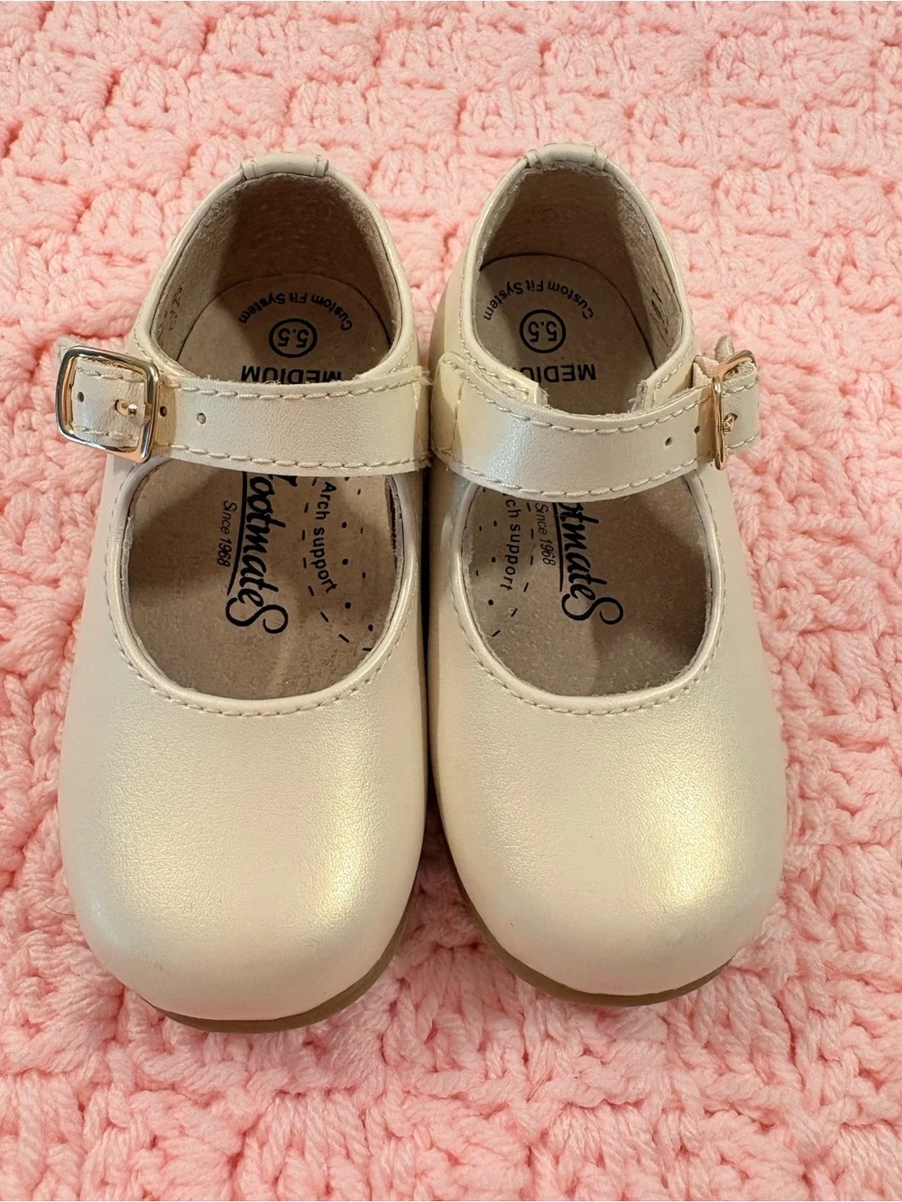 Footmates “Laura” Mary Jane Dress Shoes in Pearl White (heirloom color)